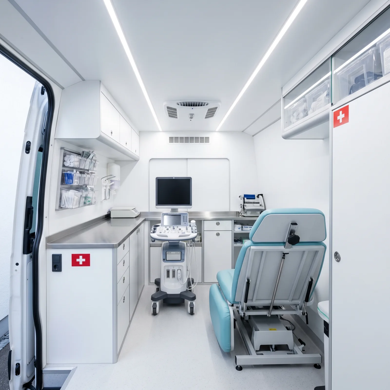 Mobile clinic interior — exam room